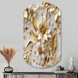 Golden White And Blue Flowers Elegance - Asymmetric Metal Wall Art