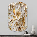 Golden White And Blue Flowers Elegance - Asymmetric Metal Wall Art