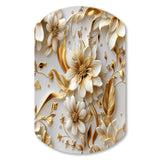 Golden White And Blue Flowers Elegance - Asymmetric Metal Wall Art