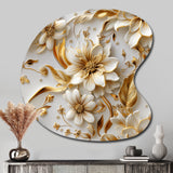 Golden White And Blue Flowers Elegance - Asymmetric Metal Wall Art