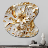 Golden White And Blue Flowers Elegance - Asymmetric Metal Wall Art