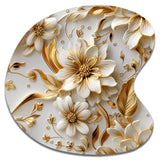 Golden White And Blue Flowers Elegance - Asymmetric Metal Wall Art