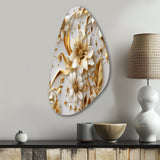 Golden White And Blue Flowers Elegance - Asymmetric Metal Wall Art