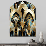 1970S Blue And Gold Damask Art Deco - Asymmetric Metal Wall Art