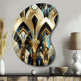 1970S Blue And Gold Damask Art Deco - Asymmetric Metal Wall Art