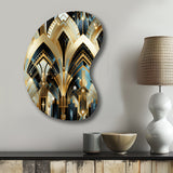 1970S Blue And Gold Damask Art Deco - Asymmetric Metal Wall Art