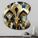 1970S Blue And Gold Damask Art Deco - Asymmetric Metal Wall Art