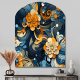 Orange And Blue Graceful Floral Essence Of Zen - Asymmetric Metal Wall Art