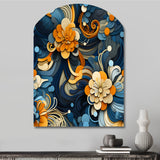 Orange And Blue Graceful Floral Essence Of Zen - Asymmetric Metal Wall Art