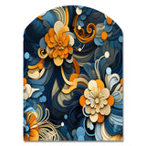 Orange And Blue Graceful Floral Essence Of Zen - Asymmetric Metal Wall Art