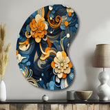 Orange And Blue Graceful Floral Essence Of Zen - Asymmetric Metal Wall Art