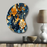 Orange And Blue Graceful Floral Essence Of Zen - Asymmetric Metal Wall Art