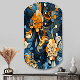 Orange And Blue Graceful Floral Essence Of Zen - Asymmetric Metal Wall Art