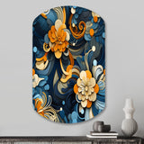 Orange And Blue Graceful Floral Essence Of Zen - Asymmetric Metal Wall Art