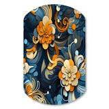 Orange And Blue Graceful Floral Essence Of Zen - Asymmetric Metal Wall Art