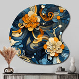 Orange And Blue Graceful Floral Essence Of Zen - Asymmetric Metal Wall Art