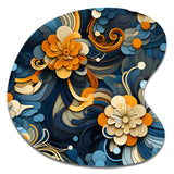 Orange And Blue Graceful Floral Essence Of Zen - Asymmetric Metal Wall Art