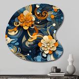 Orange And Blue Graceful Floral Essence Of Zen - Asymmetric Metal Wall Art