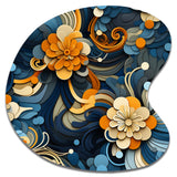 Orange And Blue Graceful Floral Essence Of Zen - Asymmetric Metal Wall Art