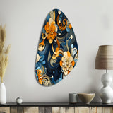 Orange And Blue Graceful Floral Essence Of Zen - Asymmetric Metal Wall Art