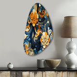 Orange And Blue Graceful Floral Essence Of Zen - Asymmetric Metal Wall Art