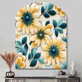 Yellow And Blue Tranquil Floral Garden Zen - Asymmetric Metal Wall Art