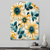 Yellow And Blue Tranquil Floral Garden Zen - Asymmetric Metal Wall Art