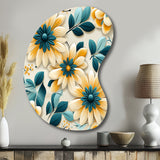 Yellow And Blue Tranquil Floral Garden Zen - Asymmetric Metal Wall Art