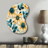 Yellow And Blue Tranquil Floral Garden Zen - Asymmetric Metal Wall Art