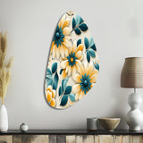 Yellow And Blue Tranquil Floral Garden Zen - Asymmetric Metal Wall Art