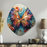 Orange and blue Metallic Butterfly - Asymmetric Metal Wall Art