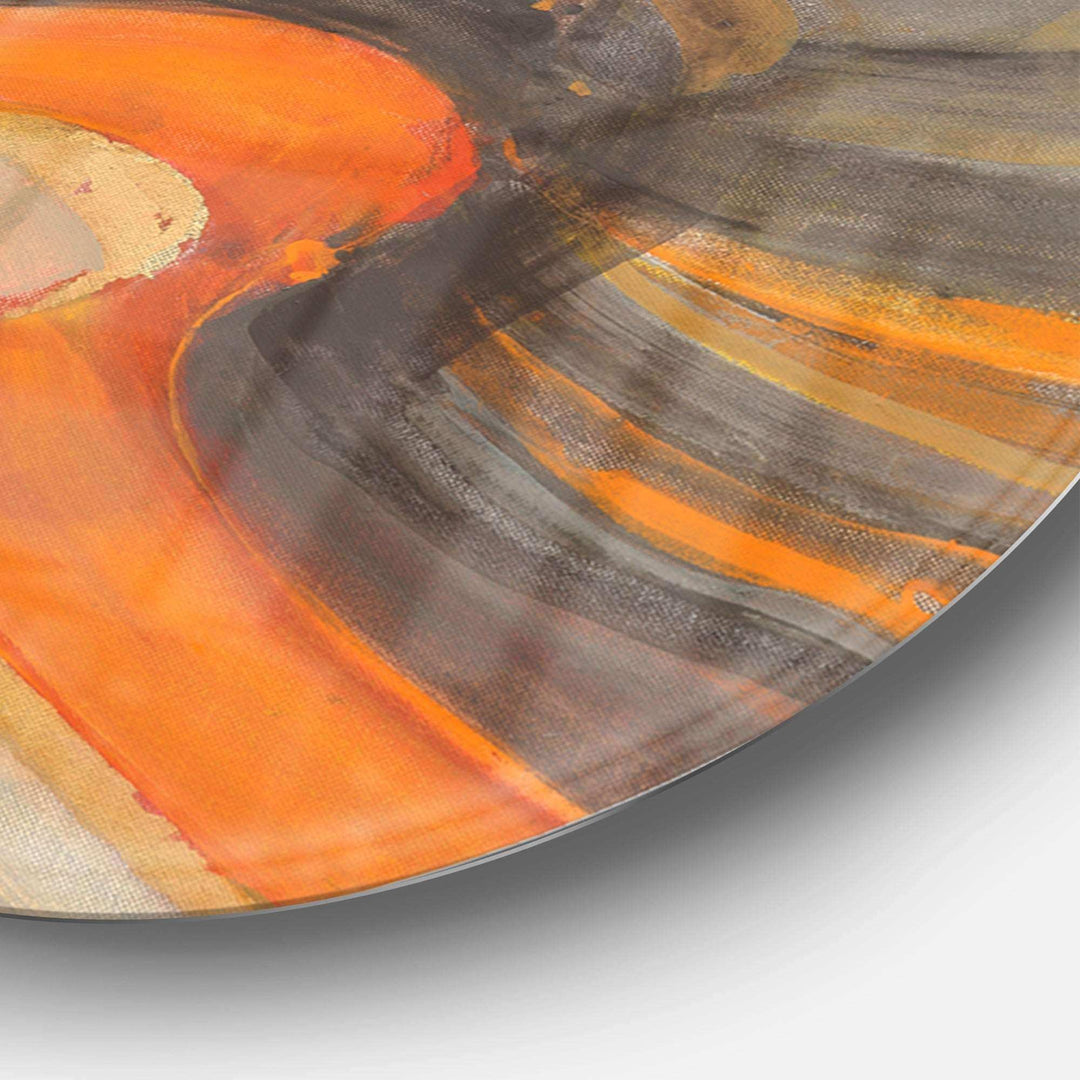 Abstract Gilded Orange Waves Geometric Metal Circle Wall Art