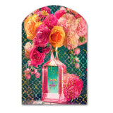 High Fashion Perfume Bottle Vase With Flowers II - Asymmetric Metal Wall Art