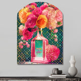 High Fashion Perfume Bottle Vase With Flowers II - Asymmetric Metal Wall Art