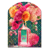 High Fashion Perfume Bottle Vase With Flowers II - Asymmetric Metal Wall Art