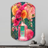 High Fashion Perfume Bottle Vase With Flowers II - Asymmetric Metal Wall Art