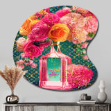 High Fashion Perfume Bottle Vase With Flowers II - Asymmetric Metal Wall Art