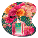 High Fashion Perfume Bottle Vase With Flowers II - Asymmetric Metal Wall Art