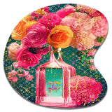 High Fashion Perfume Bottle Vase With Flowers II - Asymmetric Metal Wall Art