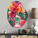 High Fashion Perfume Bottle Vase With Flowers II - Asymmetric Metal Wall Art