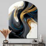 Black, White And Gold Liquid Art IV - Asymmetric Metal Wall Art