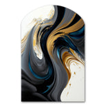 Black, White And Gold Liquid Art IV - Asymmetric Metal Wall Art