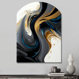 Black, White And Gold Liquid Art IV - Asymmetric Metal Wall Art