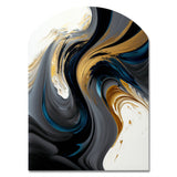 Black, White And Gold Liquid Art IV - Asymmetric Metal Wall Art