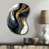 Black, White And Gold Liquid Art IV - Asymmetric Metal Wall Art