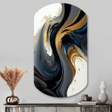 Black, White And Gold Liquid Art IV - Asymmetric Metal Wall Art