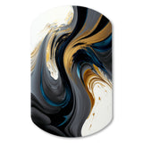 Black, White And Gold Liquid Art IV - Asymmetric Metal Wall Art