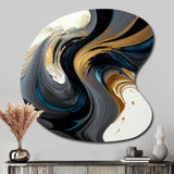 Black, White And Gold Liquid Art IV - Asymmetric Metal Wall Art