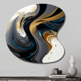 Black, White And Gold Liquid Art IV - Asymmetric Metal Wall Art