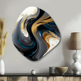 Black, White And Gold Liquid Art IV - Asymmetric Metal Wall Art